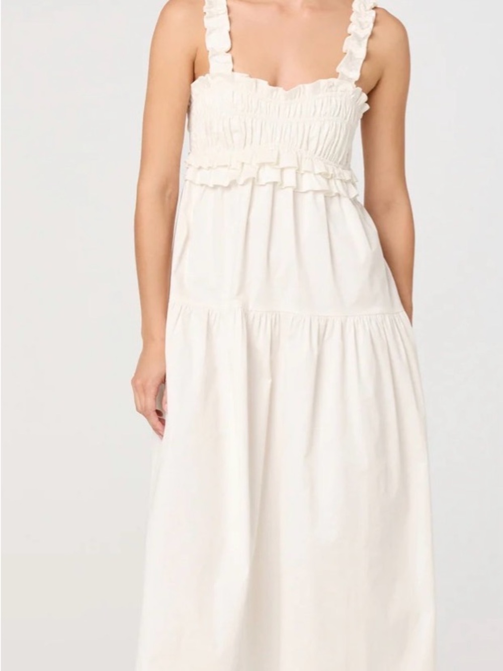 Astr Ruffled Strap Midi Dress in Cream - Picture 2 of 3